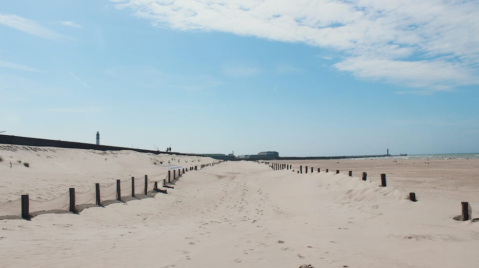 View of an empty Dunkirk beach in France